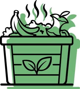 Compost bin with organic waste recycling icon Stock Illustration