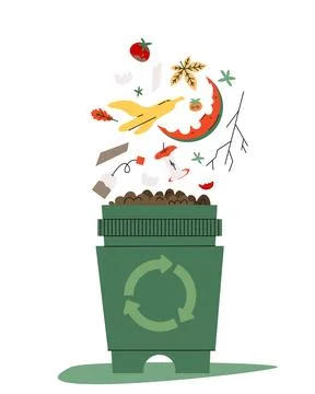 Compost Bin with Organic Waste Vector Illustration Food Scraps, Leaves, and Stock Illustration