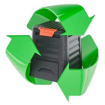 Compost bin surrounded by green recycling arrows. 3D rendering Stock Illustration
