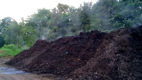 Compost heap with steam Stock Footage 72982181