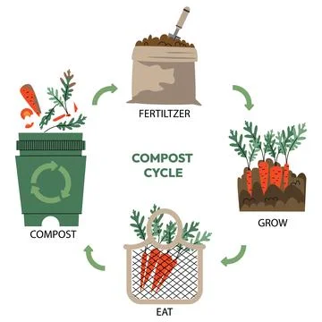 Compost life circle infographic. Composting process. Recycling organic waste Stock Illustration
