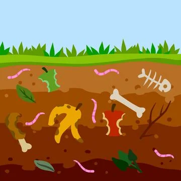 Compost soil. Layer of earth in section with worm Stockillustratie