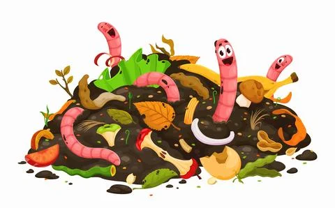 Compost worm characters in soil, organic wastes Stock Illustration