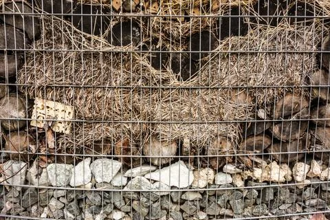 Compost yard with equipment for processing crop residues and shelters for b.. Stock Photos