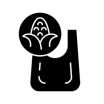 Compostable bag made from corn black glyph icon Stock Illustration
