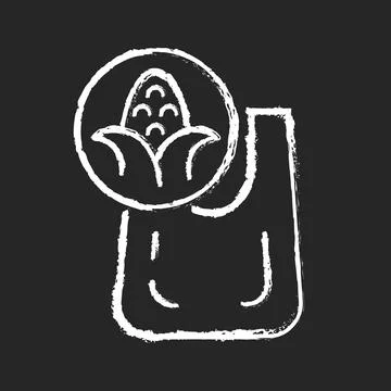 Compostable bag made from corn chalk white icon on dark background Stock Illustration