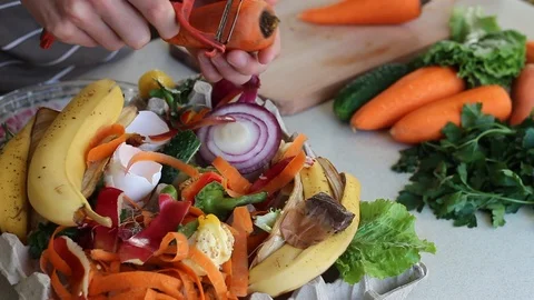 Compostable food scraps Stock Footage 87196976