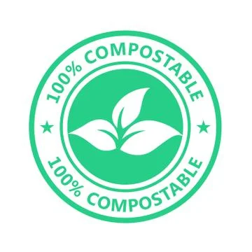 Compostable product label, plastic free icon - eco seal for non toxic pack Stock Illustration