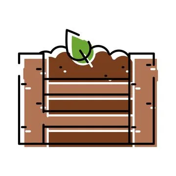 Composting bin with organic soil layers and green leaf Stock Illustration