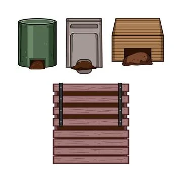 Composting bins displaying organic recycling process and circular economy Stock Illustration
