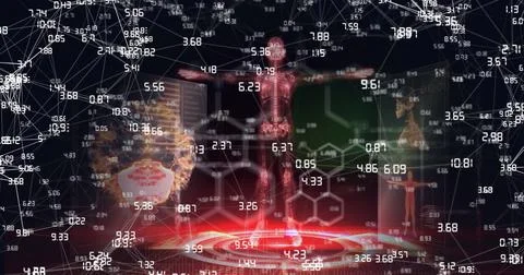 Compostion of network of connections over virtual screen with medical icons Stock Illustration
