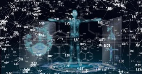 Compostion of network of connections over virtual screen with medical icons Stock Illustration