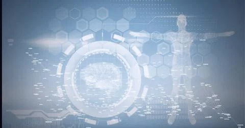 Compostion of network of connections over virtual screen with medical icons Illustrazione stock