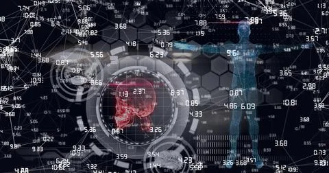 Compostion of network of connections over virtual screen with medical icons Stock Illustration