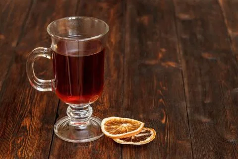 Compote or tea with fruit ingridients, dried orange, cinnamon. Copyspace Stock Photos