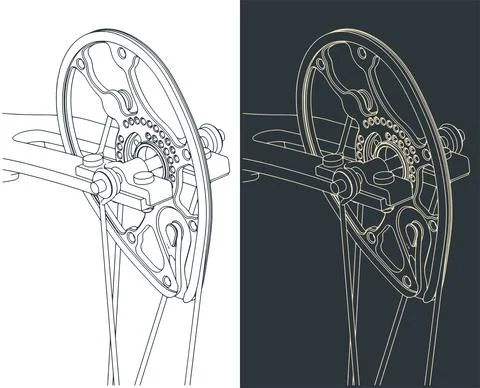 Compound bow cam close-up Illustrazione stock