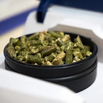 Compound feed in the device for quality control. Stock Photos