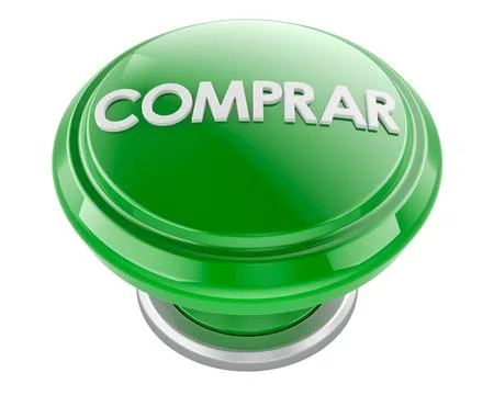 Comprar green push button, Spanish for buy. 3D rendering Illustrazione stock
