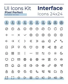 Comprehensible and simple looking pixel perfect linear ui icons set 스톡 일러스트