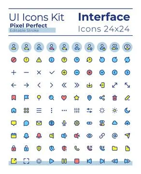 Comprehensible and simple looking pixel perfect RGB color ui icons set Stockillustratie