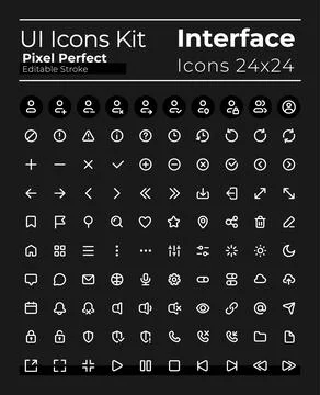Comprehensible pixel perfect white linear ui icons set for dark theme 스톡 일러스트