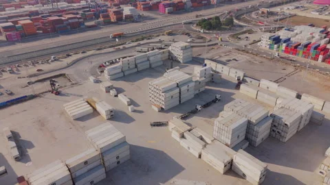 A comprehensive aerial overview showcasing a busy port bustling with shipping Stock Footage 305504581