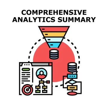 Comprehensive analytics summary with data funnel integration Stock Illustration