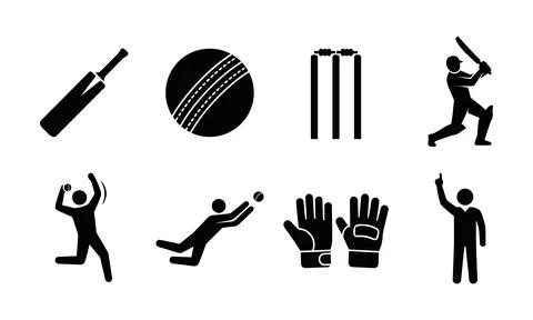A comprehensive assortment of traditional cricket game equipment and players Stock-Illustration