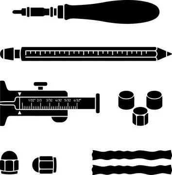 Comprehensive black and white vector illustration depicting various special.. Stock Illustration