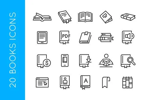 Comprehensive Book and Document Icon Set Stock Illustration