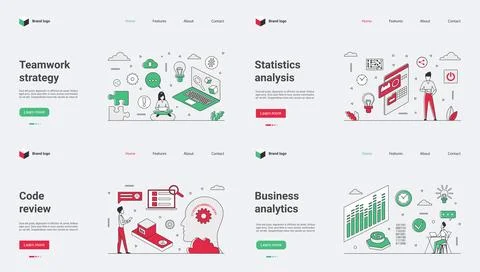 Comprehensive Business Analysis Web Template Focusing on Teamwork, Detailed Data Stock Illustration