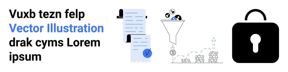 Comprehensive Business and Security Theme with Documents, Funnel, and Lock Ic Stock Illustration