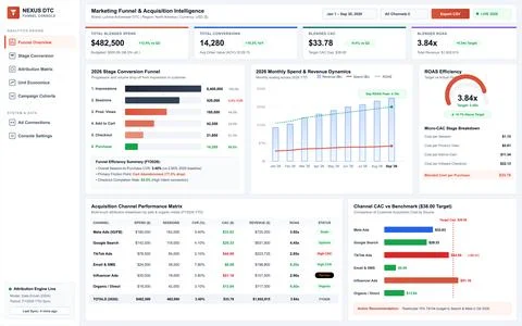 A comprehensive business intelligence dashboard showing marketing funnel stag Stock Illustration