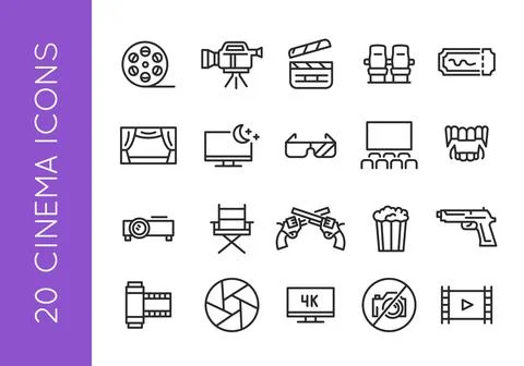 Comprehensive Cinema Icons Set Stock Illustration