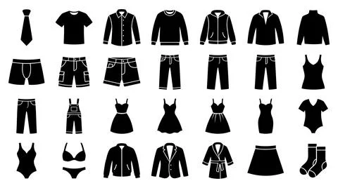 Comprehensive clothing apparel collection vector icon set for fashion retail Stock Illustration