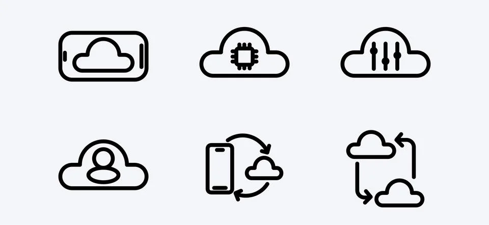 Comprehensive Cloud Computing Icon Set Digital Technology and Data Management Stock Illustration