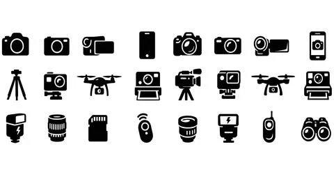 A comprehensive collection of camera silhouettes Stock Illustration