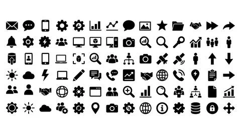 Comprehensive collection digital interface symbols flat vector icon set Stock Illustration
