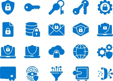 A comprehensive collection of digital security and data protection icons se.. Illustrazione stock