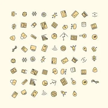 A comprehensive collection of line style technology icons for web design pr.. Illustrazione stock