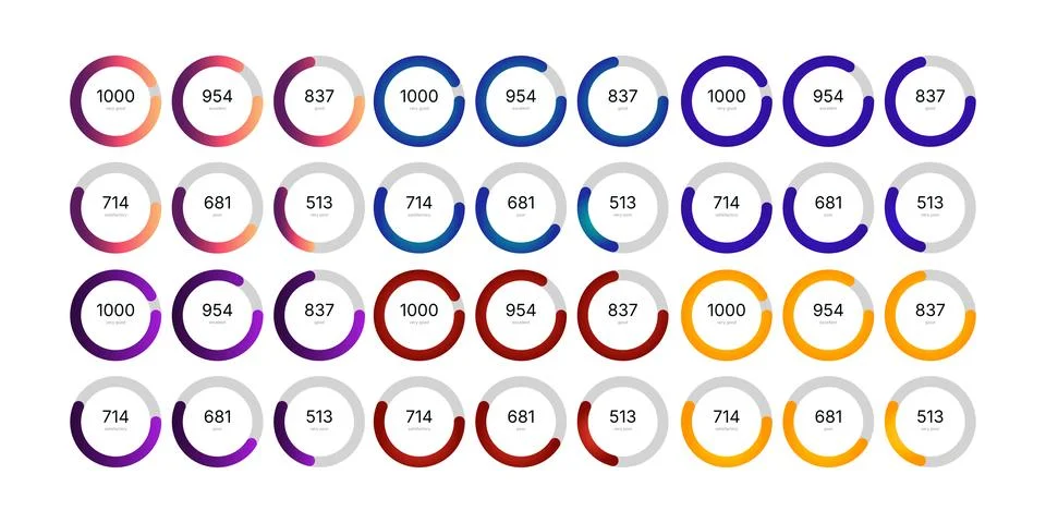 Comprehensive collection of round loading bars and progress indicators in fla Stock Illustration