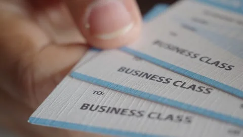 A comprehensive collection of valuable Business Class Flight Tickets securely Stock Footage 286007518