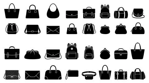 Comprehensive collection of various handbag with handbag luggage silhouette Stock Illustration