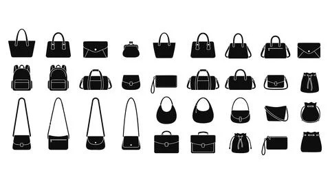 Comprehensive collection of various handbag with handbag backpack silhouettes Stock Illustration