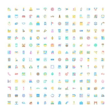 Comprehensive colored line icons collection representing various concepts Ilustración de archivo
