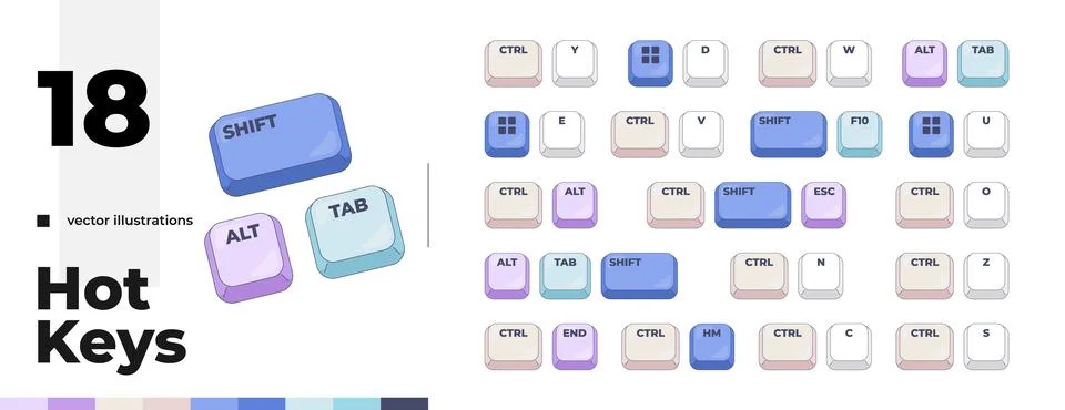 Comprehensive computer keyboard shortcut pack Stock Illustration