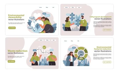 Comprehensive CSR visuals set. Showcasing environmental care, program Illustrazione stock