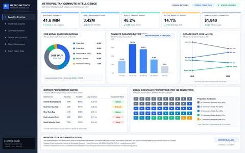 Comprehensive data visualization dashboard presenting urban mobility statisti Ilustração Stock