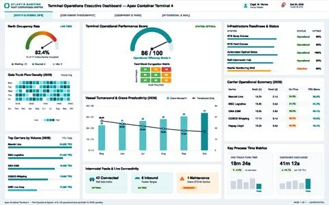 A comprehensive data visualization interface for monitoring maritime shipping Stock Illustration