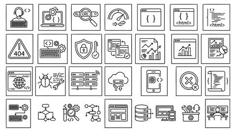Comprehensive development and software engineering line icon set collection Stock Illustration
